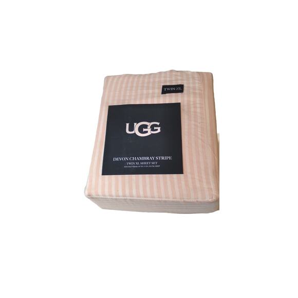 Ugg Devon Sheet Set Navy Stripe Size Twin XL Devon Chambray Sunset Stripe-NEW - Picture 2 of 8